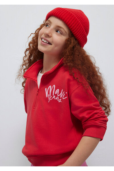 Mavi Yarı Fermuarlı Kırmızı Sweatshirt 7S10175-70478