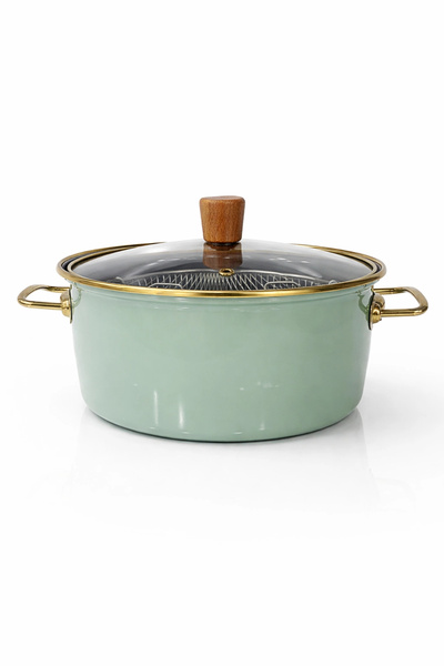 PR HOME وعاء طهي مطلي بالمينا الأخضر الناعم 22 سم