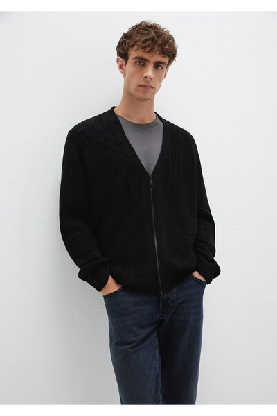 Mavi Cardigan negru cu fermoar din amestec de lână Regular Fit / Regular croi...