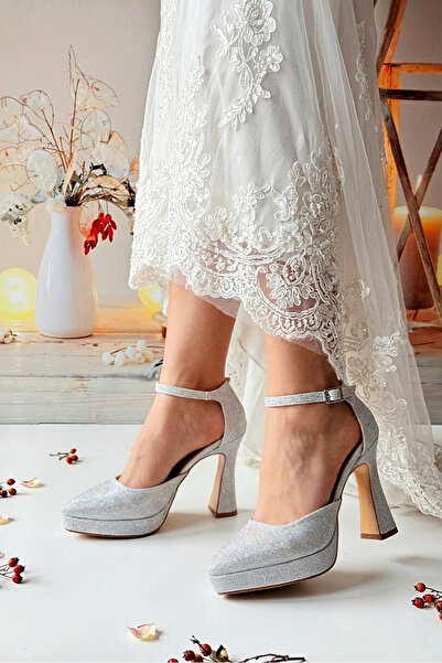 Modavien Women's 10 cm Platform Silver Evening Dress Shoes