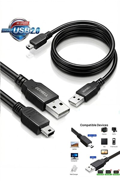 Derwell 1.5 Metre USB 2.0 Tip A Erkek 5Pin Mini Usb Veri Şarj Kablosu HDD içi...