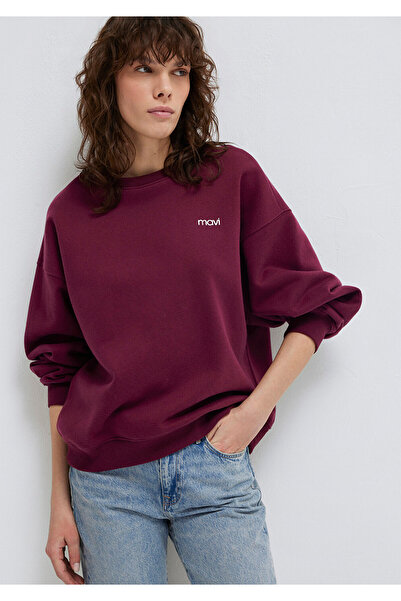 Mavi Sweatshirt mit Rundhalsausschnitt und Logo, Kastanienbraun, Ban