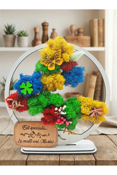 OEM Cadou Bonsai, cu licheni stabilizati, din lemn alb, „alb La Multi ani Mar...