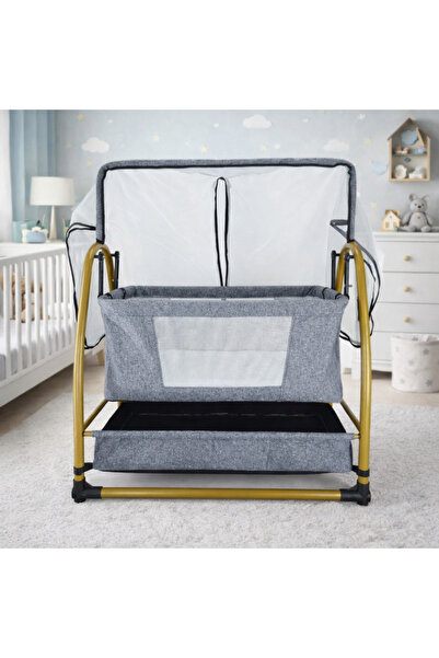Bebelovv Gold Keten Kumaş Sallanabilir Sabitlenebilir Portatif Hamak Sepet Beşik