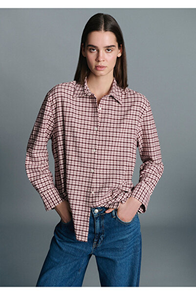 Mavi Bordo Ekose Gömlek Loose Fit / Bol Rahat Kesim 1211419-91458