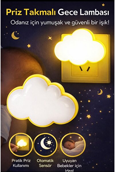 Home Bulut Şekilli Priz Gece Lambası Led Işık Otomatik Sensörlü Bebek Ve Çocu...