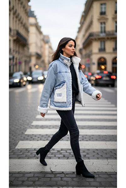 SİBELİZE Kemer Detaylı Kürklü Kot Mont