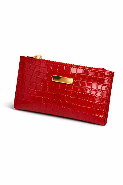 Newish Polo محفظة أساسية بنمط جلد التمساح مع سحاب ذهبي