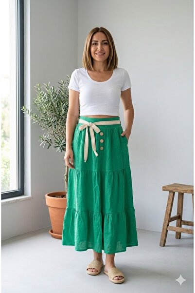 AYASOFYA OTANTIK Жіночий зелений італійський пояс з гумкою та ґудзиками, з ки...