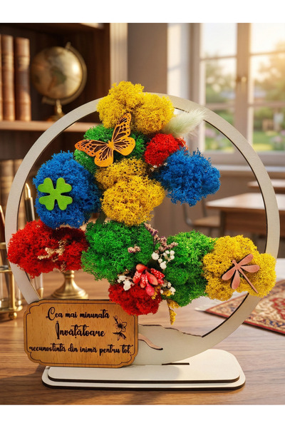 OEM Decorative Painting-Bonsai with Stabilized Lichens and Decorative Accents