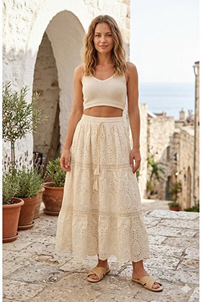 AYASOFYA OTANTIK Kadın Italyan Bej Bağlama Detaylı Lastikli Belli Güpürlü Dan...