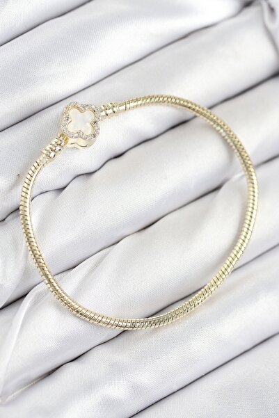 Leyaton سوار نسائي من النحاس مرصع بحجر الزركون موديل كلوفر ذهبي اللون - TJ-BB...