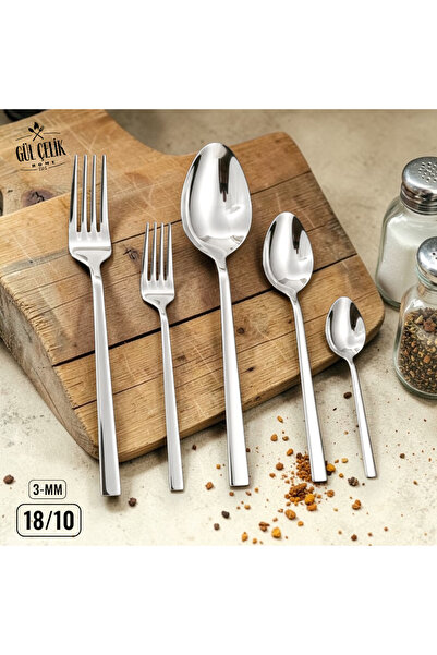 KAVEH 30 Parça 6 Kişilik Düz Sade Model Çatal Kaşık Seti 304 Çelik 18/10