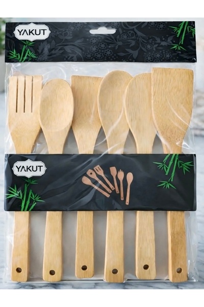 YAKUT Naz Home Doğal Bambu 6 Parça Kaşık & Spatula Seti Çizmez