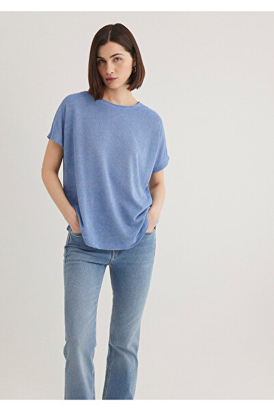 Mavi Textured Blue Basic T-Shirt Loose Fit / Loose Relaxed Cut 167311 -70853