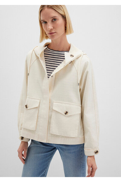 Mavi Kurze Jacke mit Kapuze in Ecru, Oversize / Weit geschnitten 1110625-89513