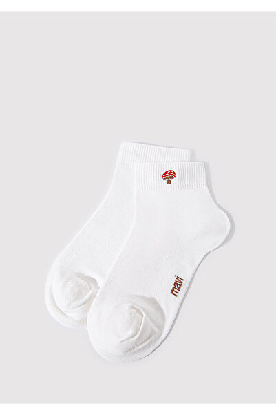 Mavi White Mushroom Embroidered Socks - 1912755 -620