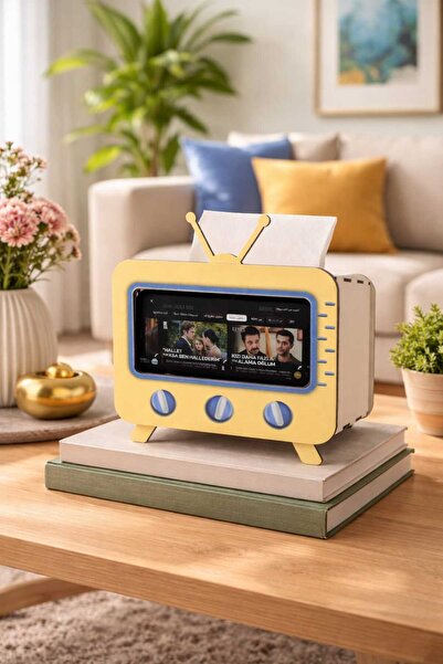 LAZORİAE Cutie de șervețele din lemn în formă de televizor