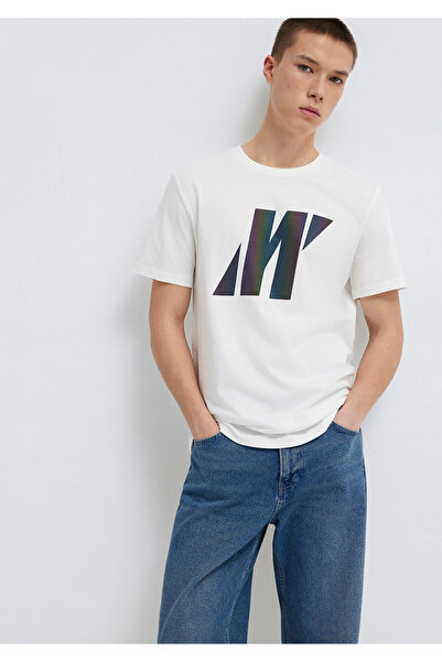 Mavi Pro Reflektör Logo Baskılı Beyaz Tişört Slim Fit / Dar Kesim 066255-30701