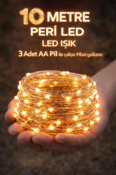 Parti dolabı Peri Led Işık 10 Metre (SARI) Günışığı Dekoratif Yılbaşı Aydınla...