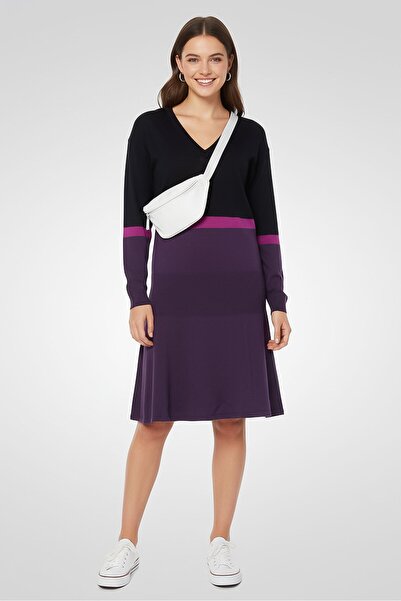 Lacoste فستان نسائي متوسط الطول سادة، متعدد الألوان