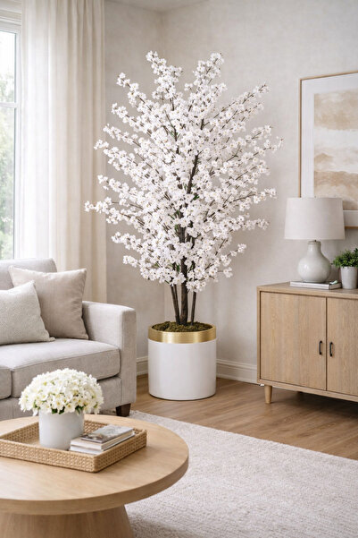 Genel Markalar Rüzgar Yapay Çiçekçilik 170 cm boyunda beyaz kiraz çiçeği