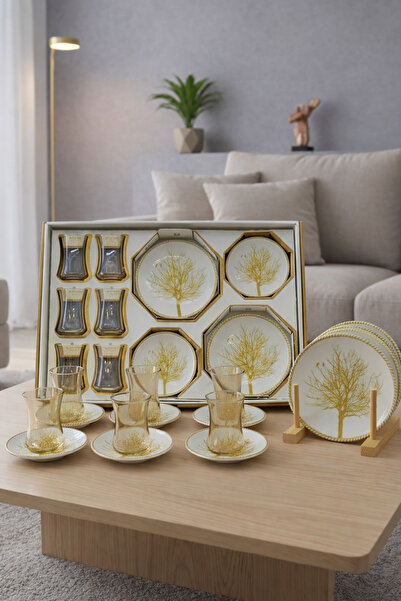 Kezze 18 Parça HRC Pasta Takımı| 6 Adet Çay Bardağı 6 Adet Çay Tabağı 6 Adet ...