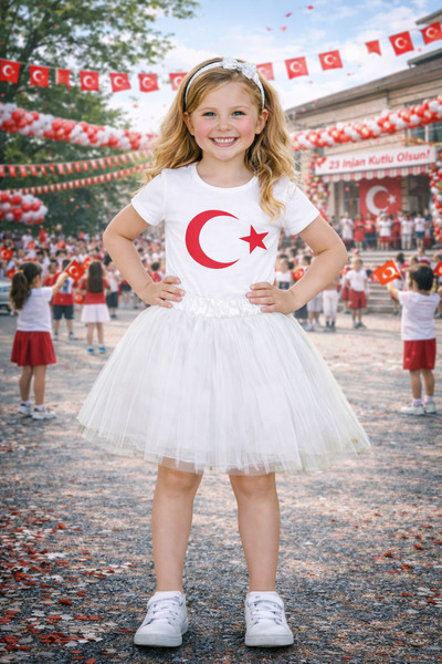 Bilge Trend MAJICA SA TURSKOM ZASTAVOM ZA DEVOJČICE, SET SA TUTU SUKNJOM, ODE...