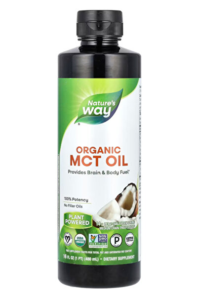 Nature's Way Organic MCT Oil, 16 Fl Oz, Brain, Body Fuel Coconuts, C8 Capryli...