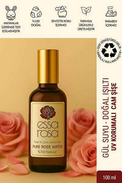 ESSAROSA PURE %100 NATURAL Gül Suyu Cam Şişe 100 ml, Gözenek Sıkılaştırıcı Ay...