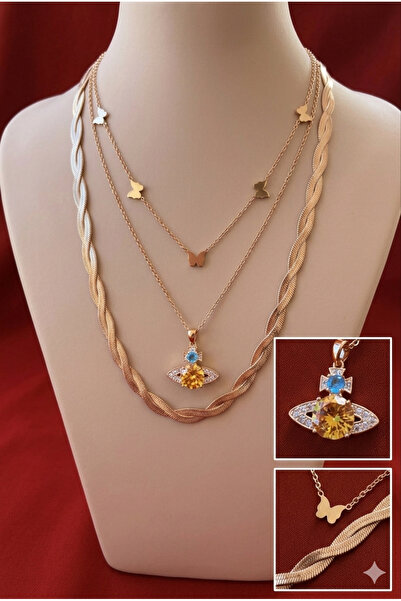 Bonicce Luxury 3-Piece Women's Stainless Steel Necklace with Italian Crush an...