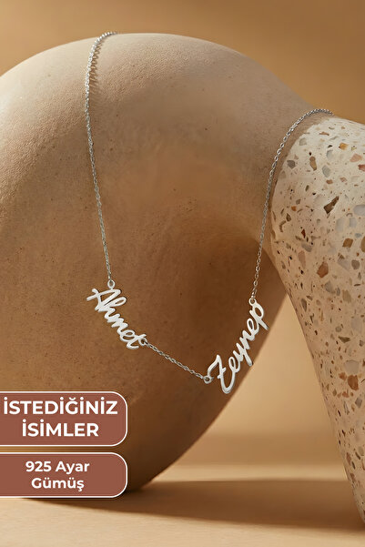 ZOLESSA Kadın Kişiye Özel 2 İsimli Çift Kolyesi 925 Ayar Gümüş Zarif Uzun Min...