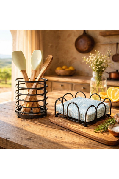 Monica Concept Ömür boyu paslanmaz Siyah Metal kaşıklık- yatay servis peçetel...