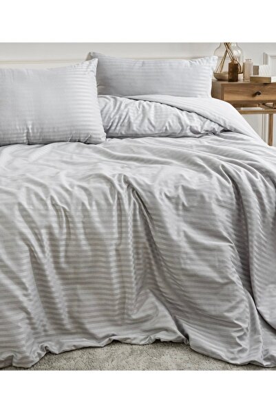 Turkotton طقم غطاء لحاف مزدوج مخطط من الساتان القطني