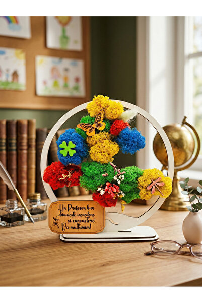 OEM Bonsai, with stabilized lichens, made of white wood, "Teacher", 20cm, han...