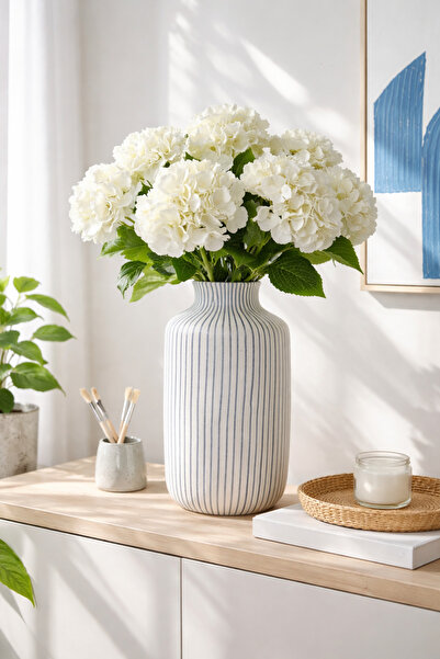 ELZI ATÖLYE Hacimli Doğal Görünümlü Yüksek Kaliteli Yapay Beyaz Ortanca Demet...