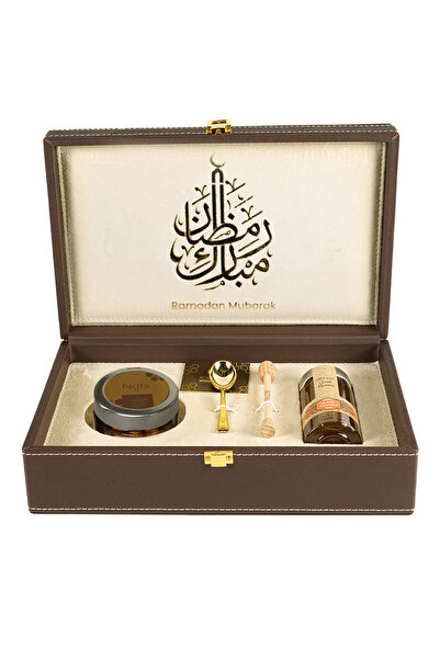 Al Malaky Royal Ramadan Brown Leather Honey Box With 140g of Natural Emirates...