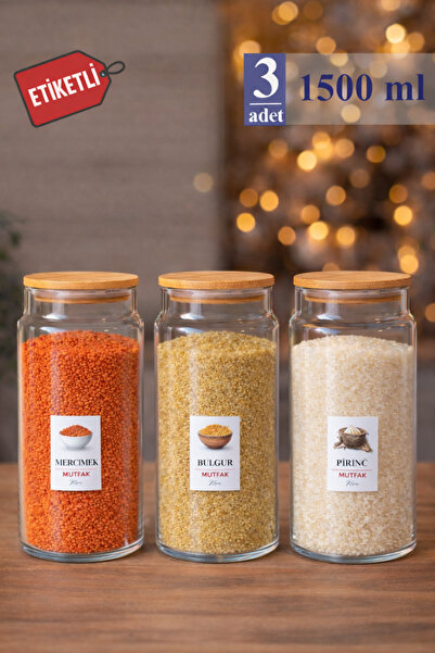 Mutfak Köşesi مجموعة برطمانات زجاجية خشبية من بيورجلاس مكونة من 3 قطع سعة 150...