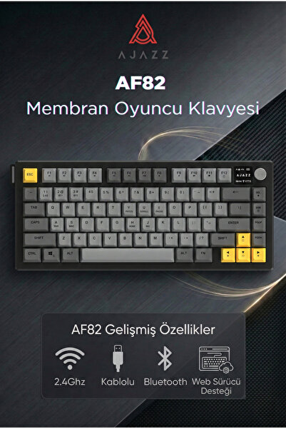 Ajazz AF82 RGB Membran Kablosuz Oyuncu Klavyesi-4000 Mah Batarya-Ekranlı