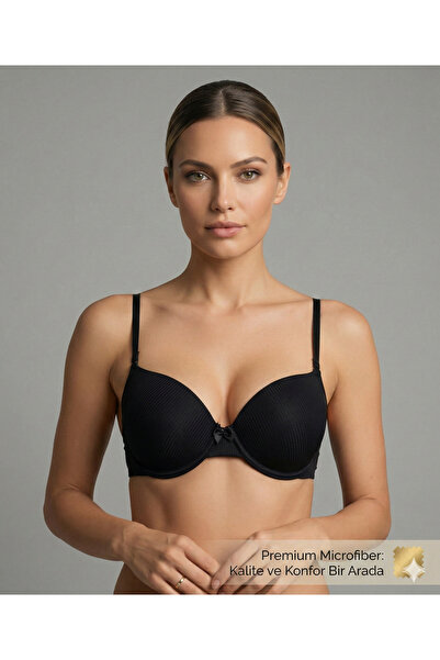 Lavint Homewear SUTENĂ PUSH-UP NEAGRĂ CU MICRO SILICON, CU fără sârmă GRILURI