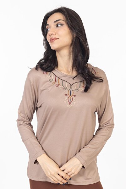 Mutlu City Noul model 2024 Bluză din bumbac pieptănat Lycra cu gât rotund bro...