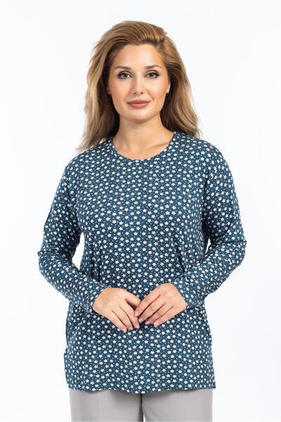 Mutlu City Γυναικεία χτενισμένη βαμβακερή μπλούζα με λουλουδάτο μοτίβο με στρ...