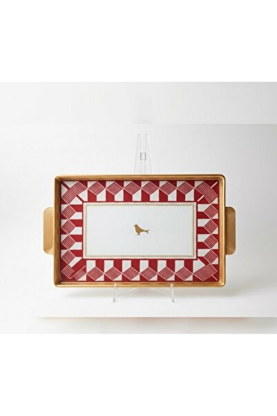 Jovi صينية تقديم زجاجية بإطار ذهبي مع شكل طائر فاخر - صينية تقديم زخرفية بتصم...