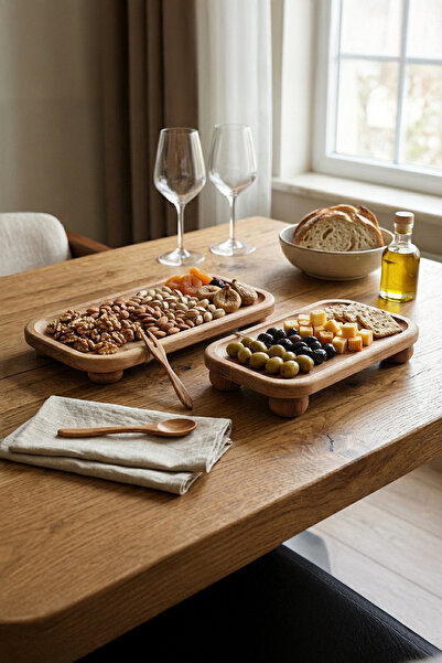 WOODENZ AHŞAP ATOLYESİ 2’li Ahşap Çerezlik Sunumluk Seti – Doğal Servis Tabağı