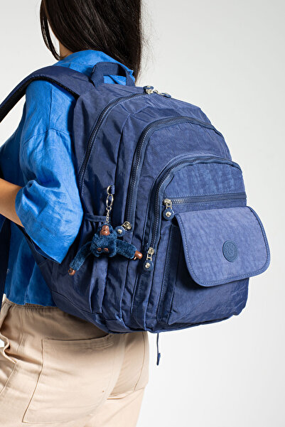 DUOMİNO Crinkle Fabric Water Resistant Large Size Navy Blue Clinker Backpack/...