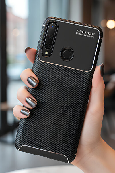 TechTrove Huawei Y6P Kılıf Kamera Korumalı Darbe Emici Karbon Fiber Desenli K...