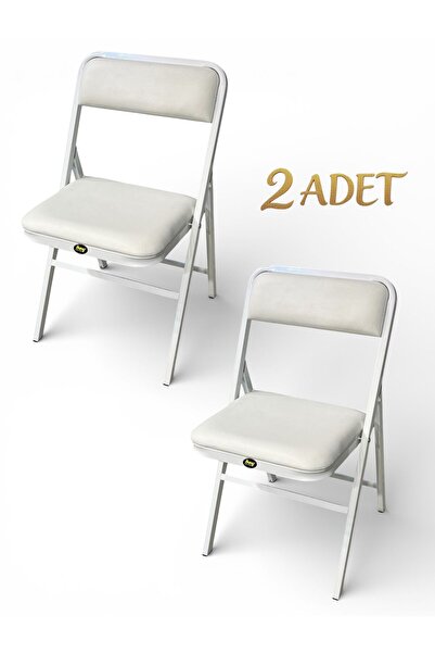 hey Katlanır Kamp Sandalyesi Piknik Sandalyesi Beyaz Deri 2'Lİ