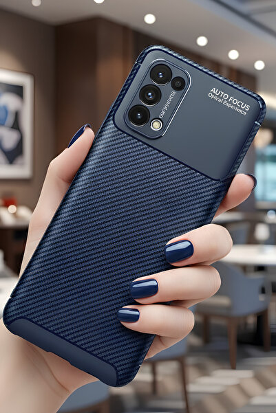TechTrove Oppo Reno 5 Kılıf Kamera Korumalı Darbe Emici Karbon Fiber Desenli ...
