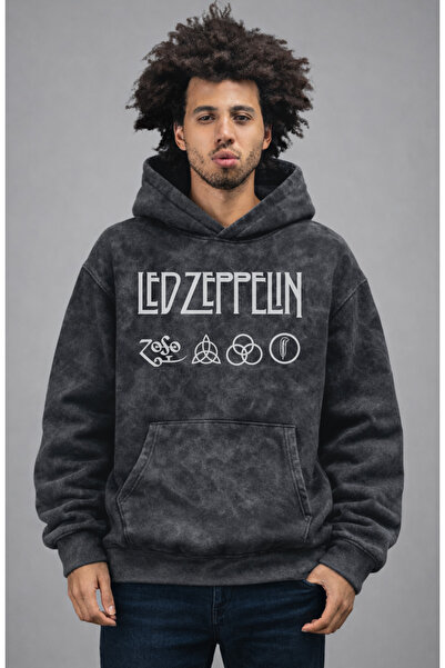 Fuddy Moda Hanorac oversize unisex cu glugă cu imprimeu Led Zeppelin