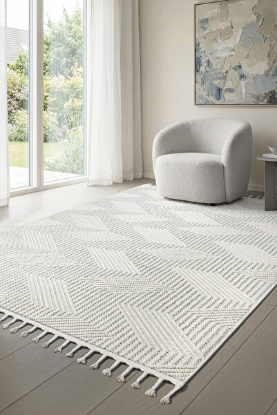 SARAZ HALI S434 Beyaz Bukle Halı – Saraz Buklem Koleksiyonu Salon Halısı, Mut...